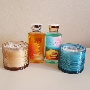 Bath & Body Works candle and shower gel bundle.